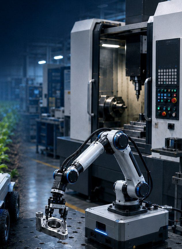 OZU-ARM1 Pro robotic arm tending a CNC machine